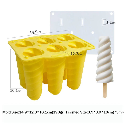 New 6 Hole Silicone Ice Cream Forms Popsicle Molds DIY Homemade