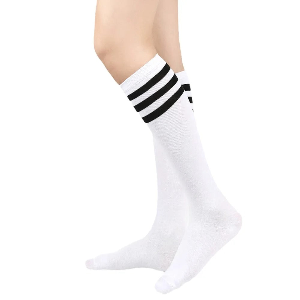 Black White Striped Long Socks Women