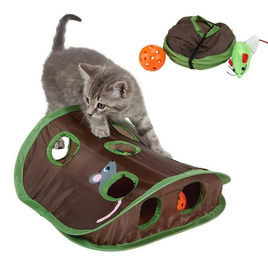 Cute Pet Cat Interactive Hide Seek Game 9 Holes Tunnel Mouse Hunt
