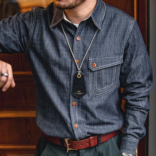 Retro Thin Long-sleeved Denim Shirts Single-breasted