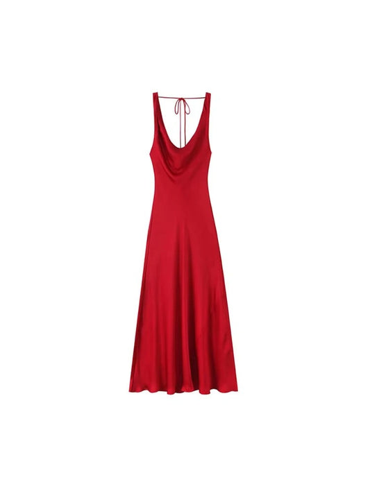 Asymmetric Long Dress for Women V-Neck Wide Strap Back