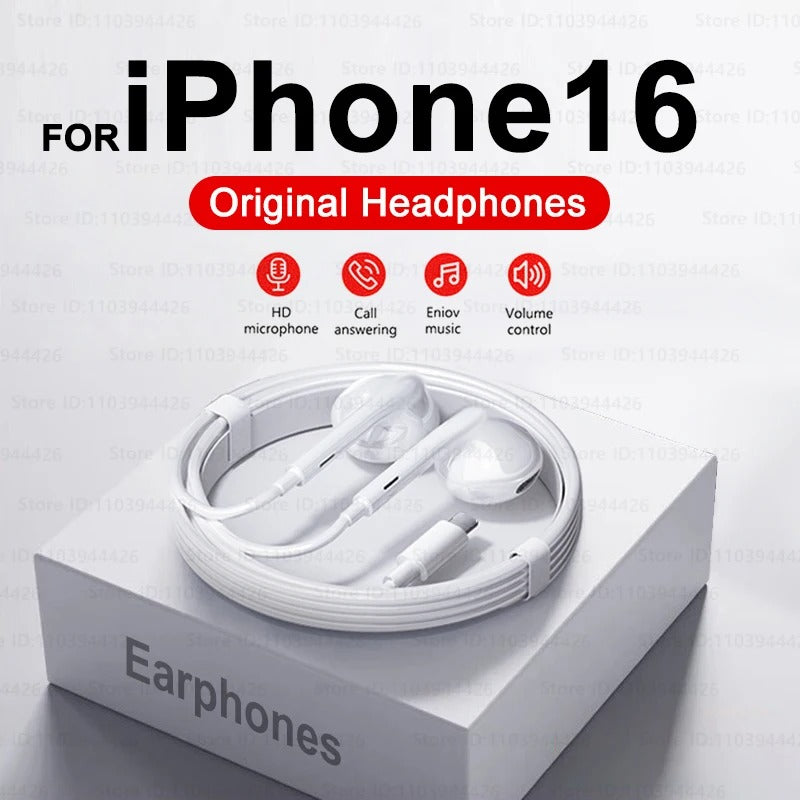 Headphones For iPhone 16 Pro Max 15 14 13 12 11 Mini in-ear Earphones X XS XR 7 8 6 6S Plus Wired Headset Phone Accessories
