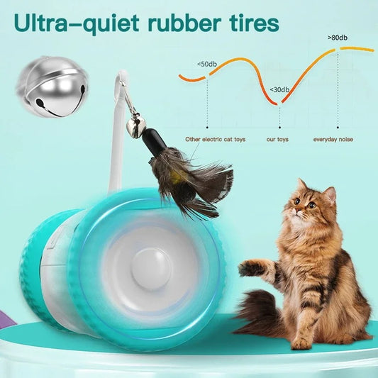 Cat Toy Interactive Smart Cat Balancing Car Moving Feather Cat Stick
