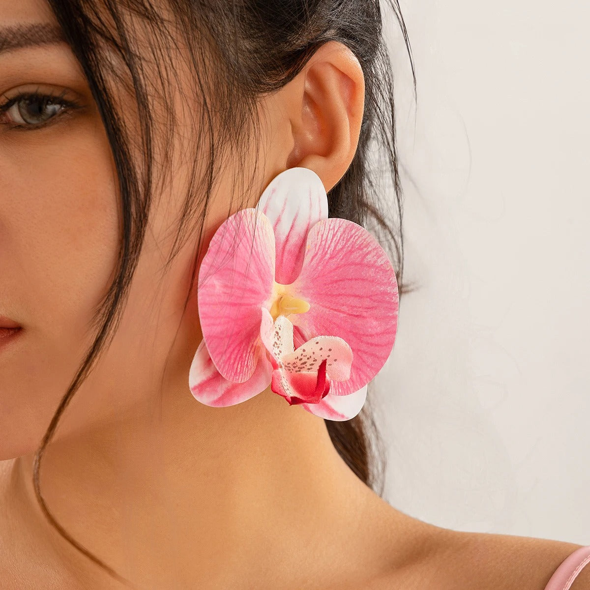 Classic Pink Butterfly Orchid Pendant Earrings