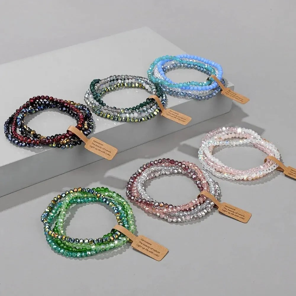 4 Pieces Set Faceted Glass Beads Stretch Bracelet