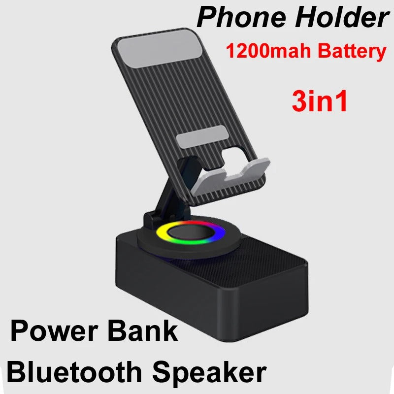3-In-1 Cell Mobile Phone Holder Bracket Audio Power Bank Wireless Bluetooth Speaker