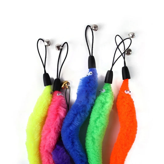 5Pcs Funny Cat Tickling Stick Plush Worms Teaser String with Bells