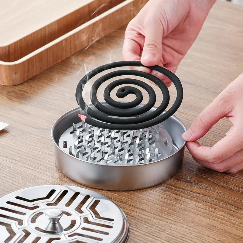 Mosquito Coils Holder Stainless Steel Mosquito Coil Box with Cover Round