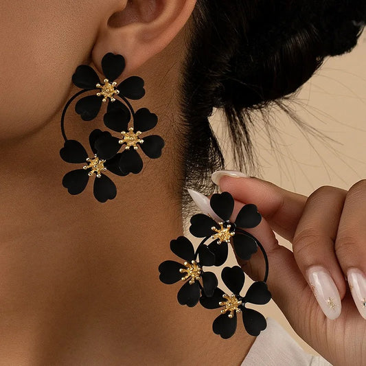 Trendy Black White Green Flower Drop Earrings for Women