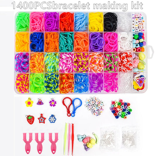 1400PCS Colorful Loom Bands Set DIY Rainbow Bracelet Making Kit