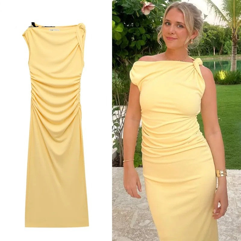 Yellow Women's Dress Sleeveless Asymmetrical Long Dresses