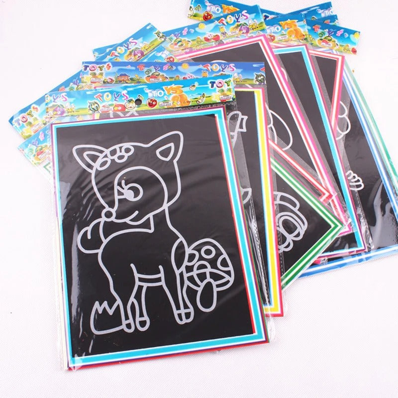 10pcs Scratch Art Paper Magic Painting Paper with Drawing Stick For Kids