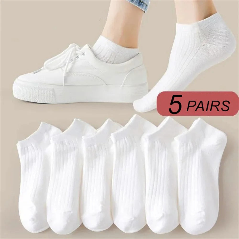 5 Pairs/Pack Ankle Socks Women 100% Cotton