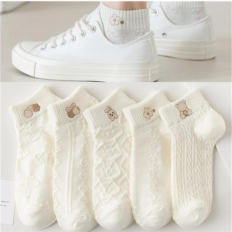 5pairs Women Socks Spring Summer Cute Bear Rabbi