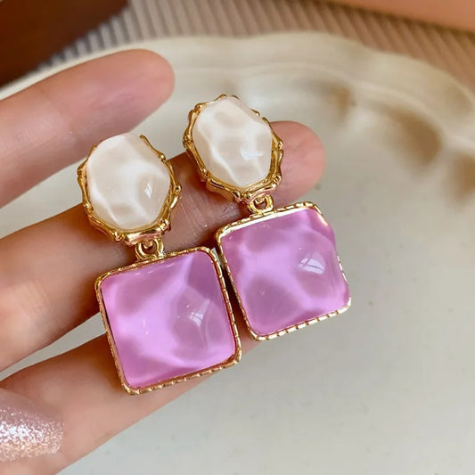 Purple Square Resin Dangle Earrings for Women