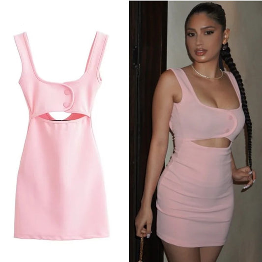 Cut Out Short Dresses 2025 Woman Summer Sleeveless Solid Party Dress