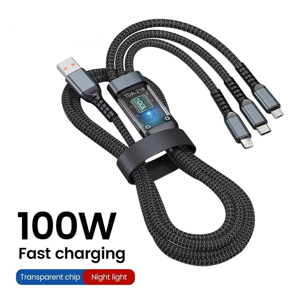 3 in 1 100W Fast Charging Cable USB Type C Cable
