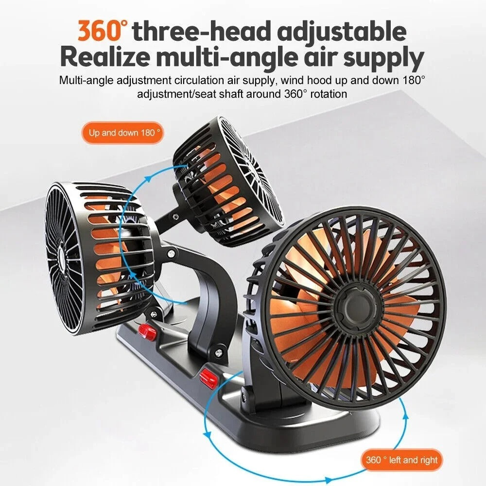 Car Fan 360° Adjustable 3 Head Air Fan Automotive Electric Fan USB/12V/24V Fan 2
