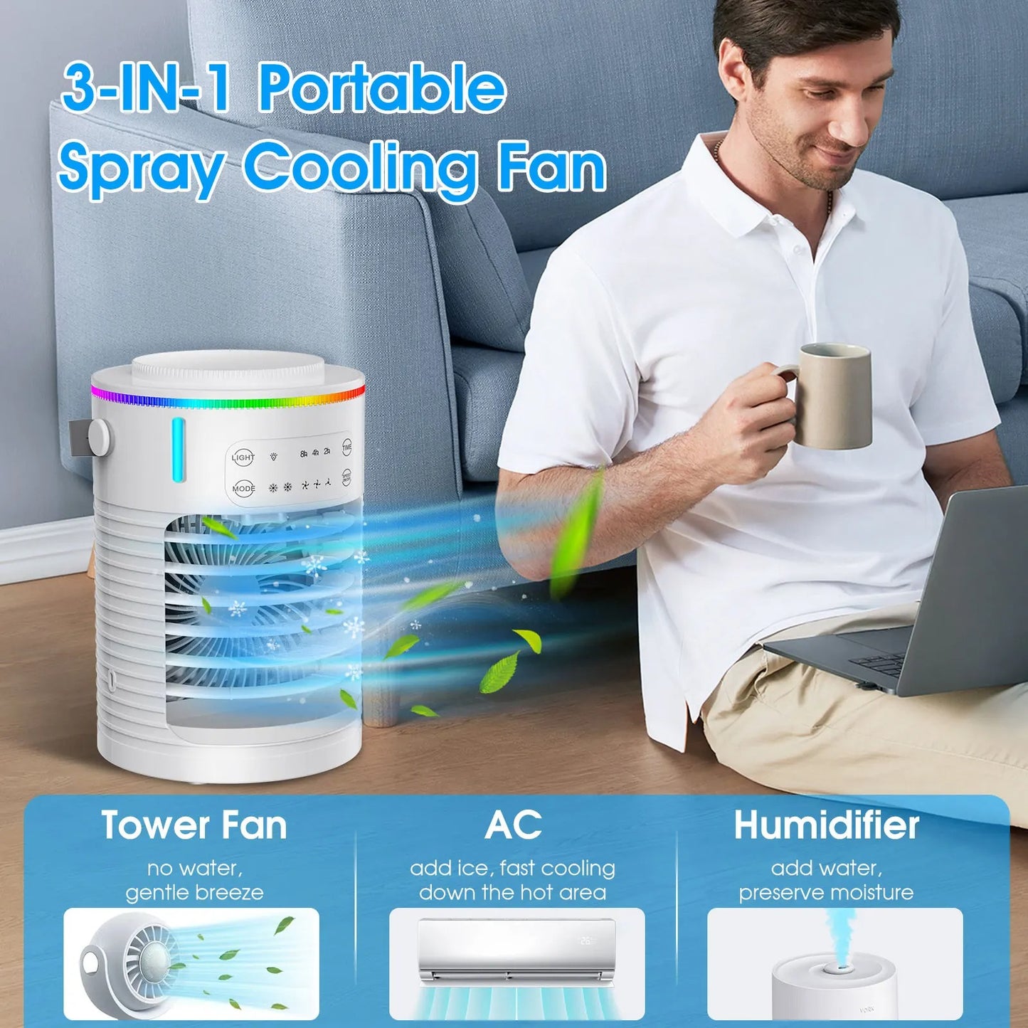 Portable Air Conditioner Mini Air Cooler USB Air Conditioning Fan 600ml Ice Water Air