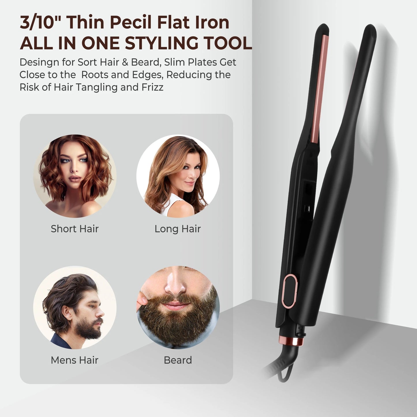 Small Flat Iron for Short Hair Temperature Adjustable Pencil