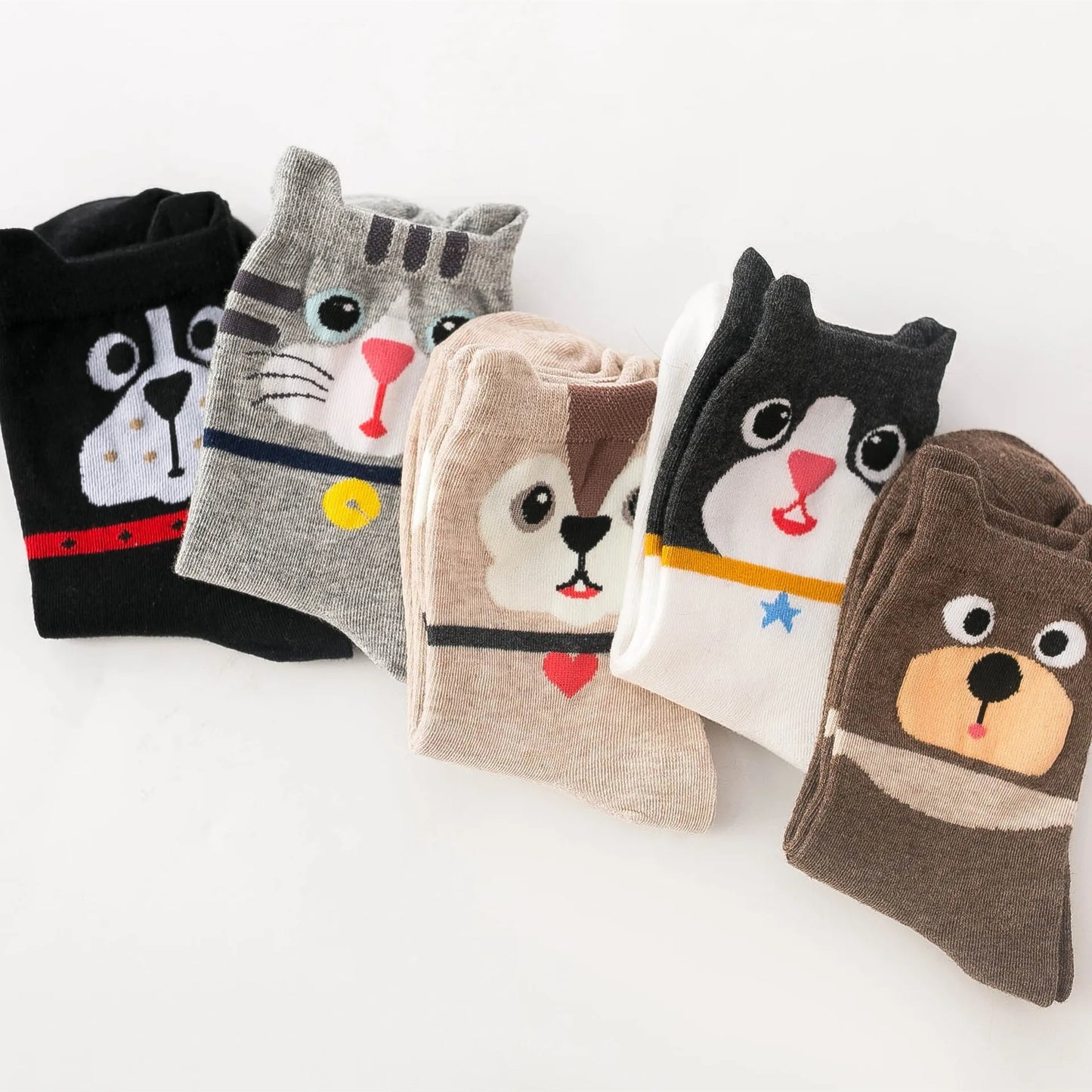 5 Pairs Women Socks Cartoon Cat Cute Funny