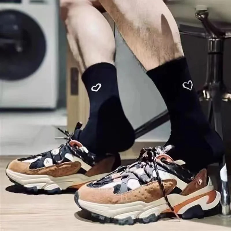 3 Pairs Women Solid Color Love Heart Black White