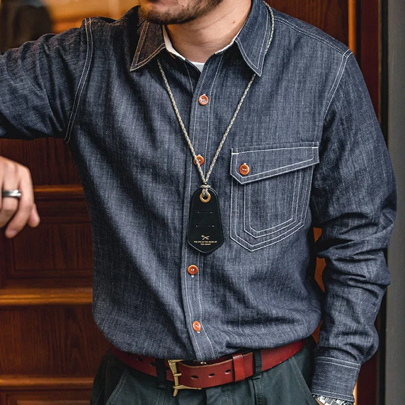 Retro Thin Long-sleeved Denim Shirts Single-breasted