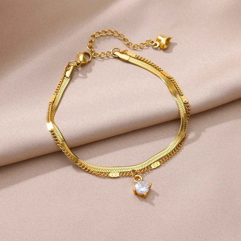 Zircon Circle Bead Anklets For Women