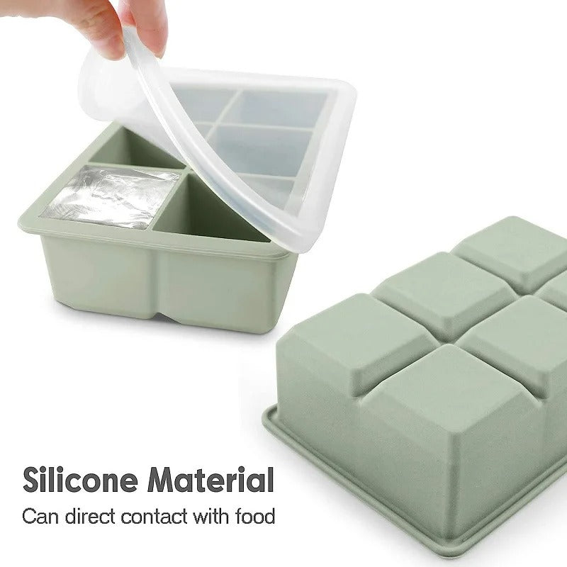 1PC 6 Cavity Silicone Ice Cube Tray with Lid Food Grade