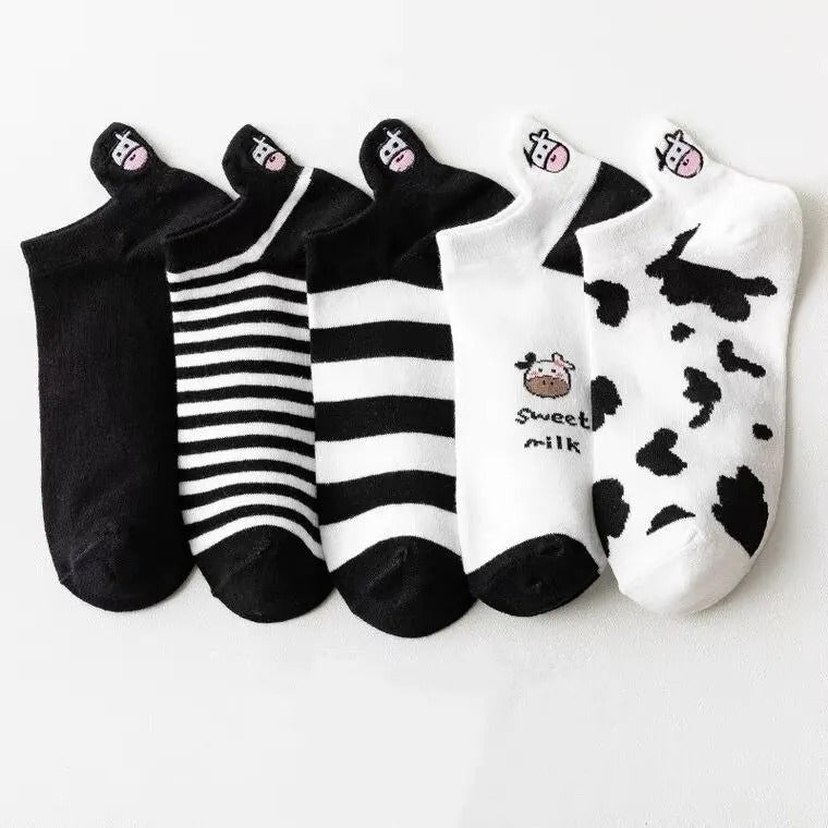 5 Pairs Women's Socks Lovely Cow Pattern Short Socks