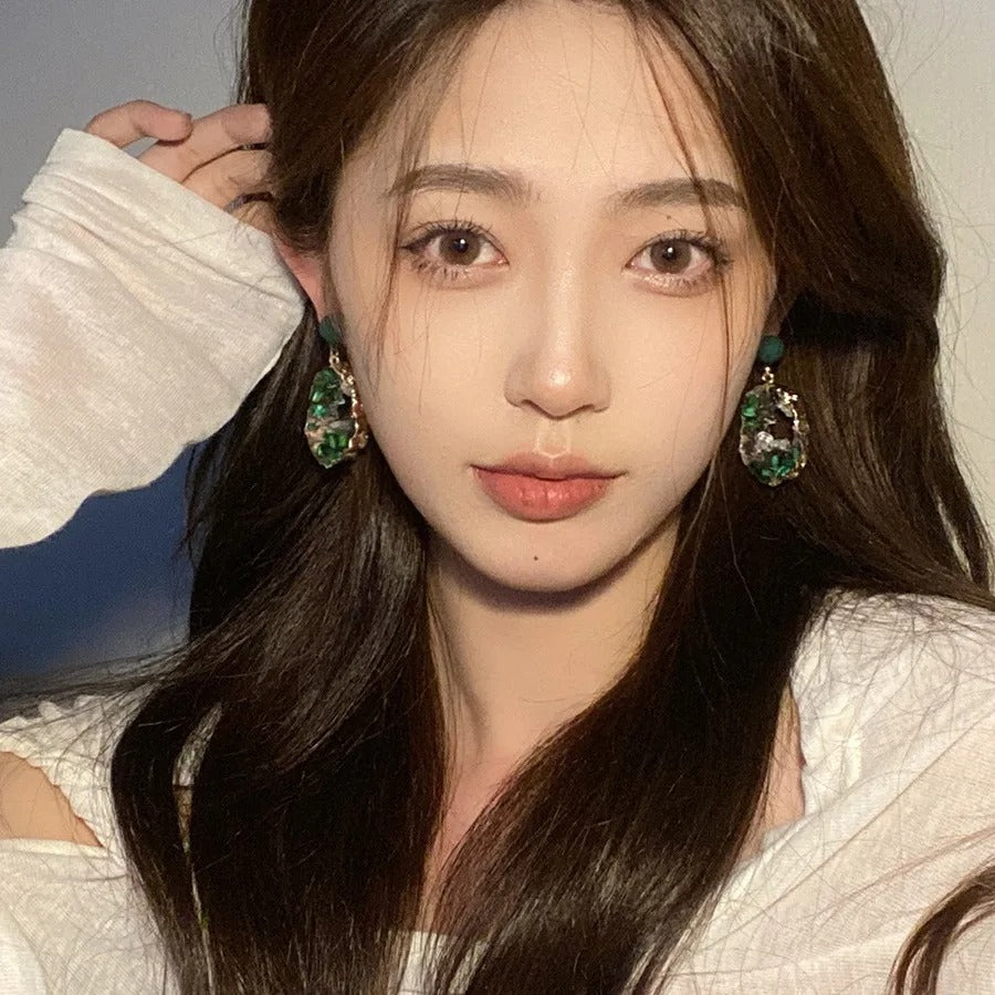 Vintage Emerald Irregular Earrings for Women