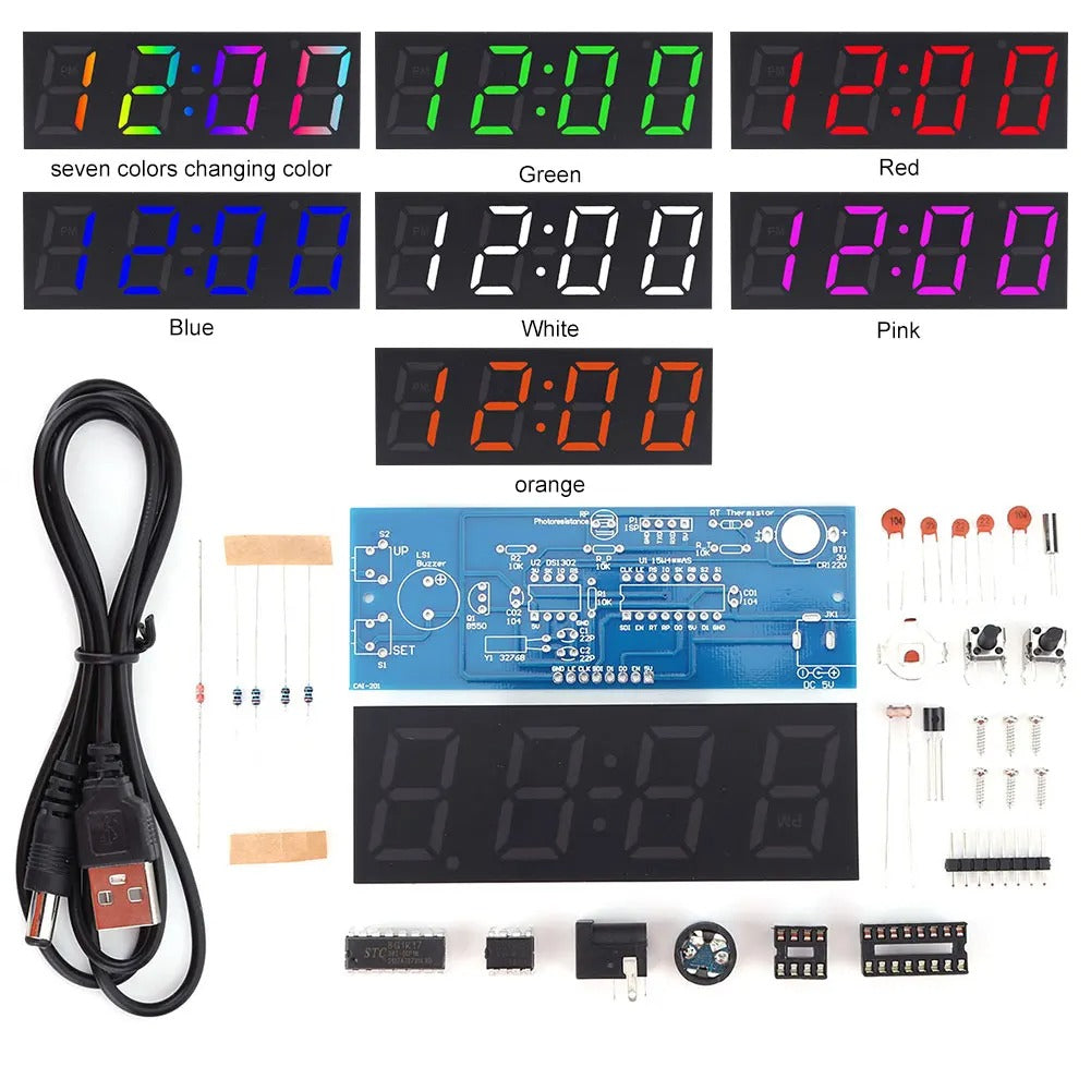 Colorful DIY Digital Clock Kit Alarm