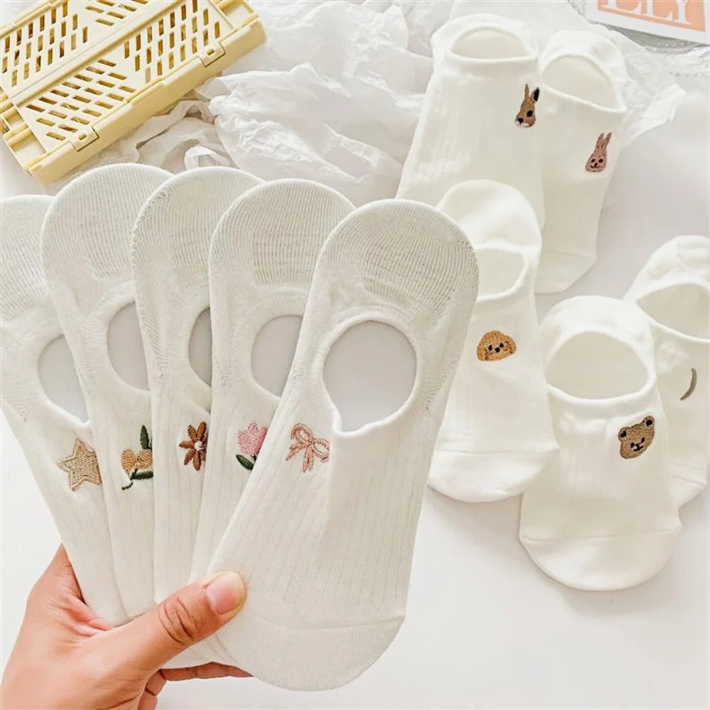 10 Pairs Women's boat socks summer white