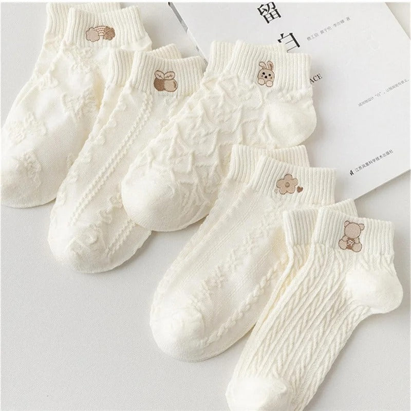 5pairs Women Socks Spring Summer Cute Bear Rabbi