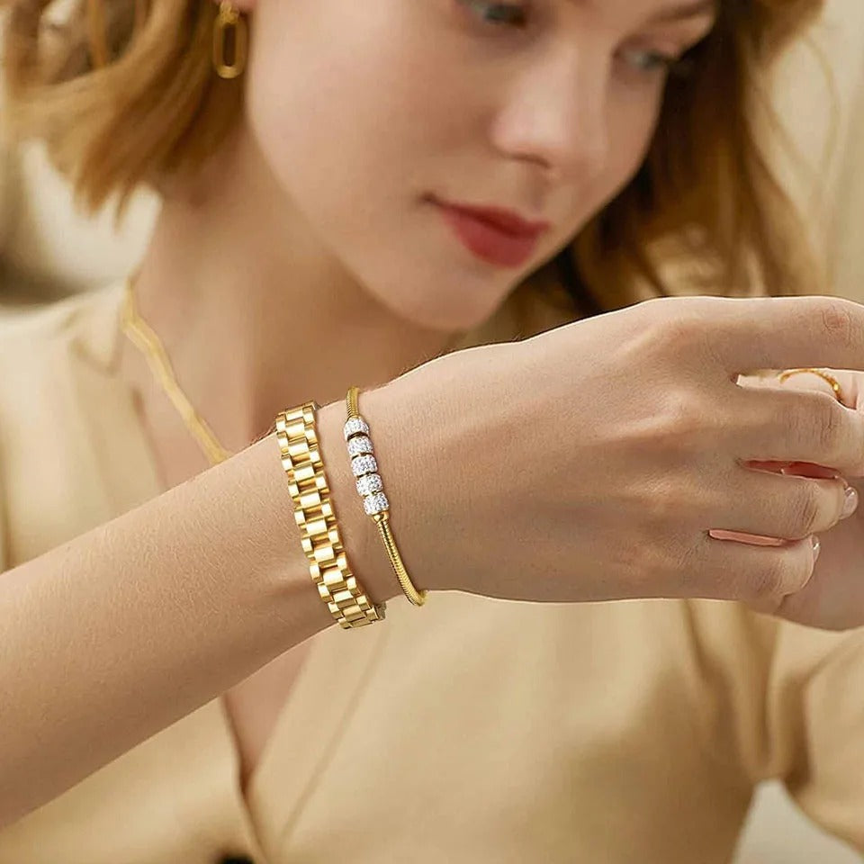 Stainless Steel Gold Color Rhinestone