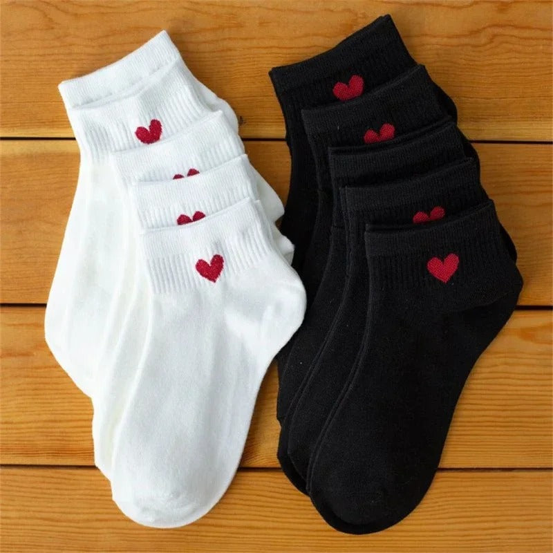 5 Pairs Lovely Heart Cotton Socks Women Summer Fashion