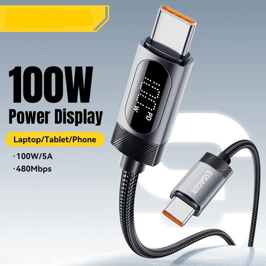 Digital Display USB C Cable For iPhone, Huawei 100W PD Fast Charging