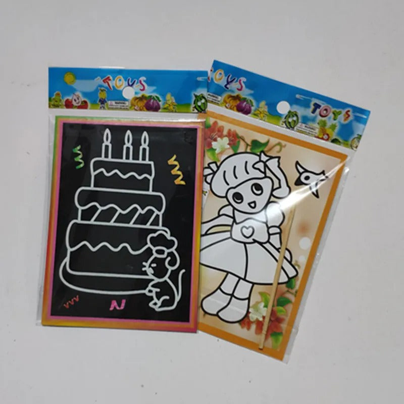 10pcs Scratch Art Paper Magic Painting Paper with Drawing Stick For Kids