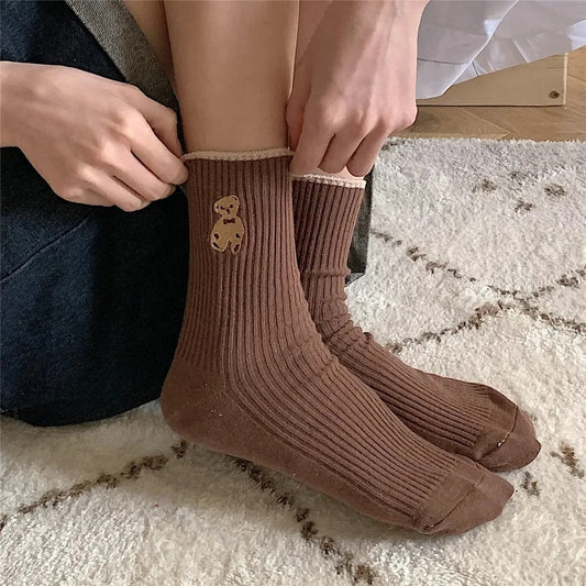 5pairs Cartoon Bear Socks Soft Cotton Socks Autumn