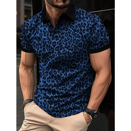 New Men's Fashion Shirt Leopard Print Short Sleeve Breathable