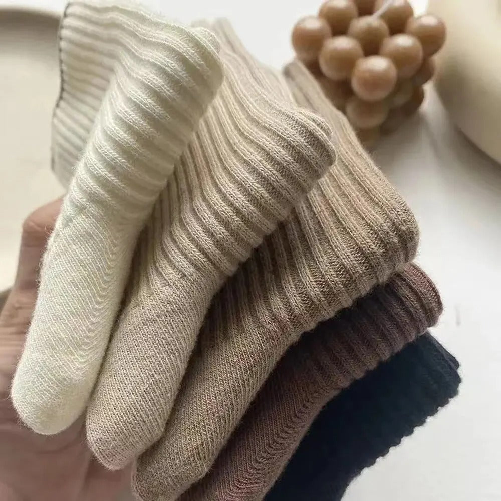 5/10 Pairs Solid Color Women Mid Length Socks