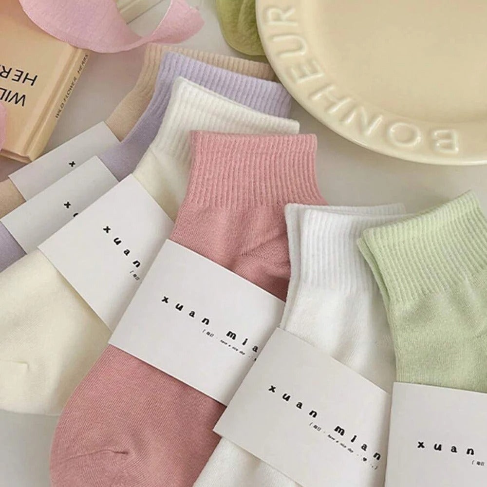 5/10 Pairs Women Macaron Colored Short Socks