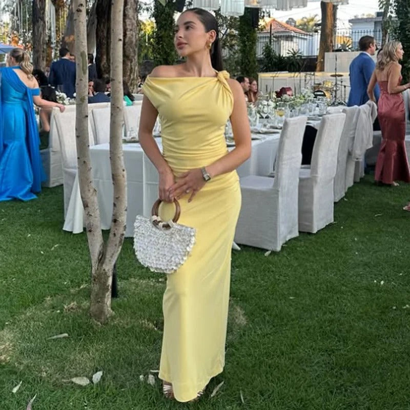 Yellow Women's Dress Sleeveless Asymmetrical Long Dresses