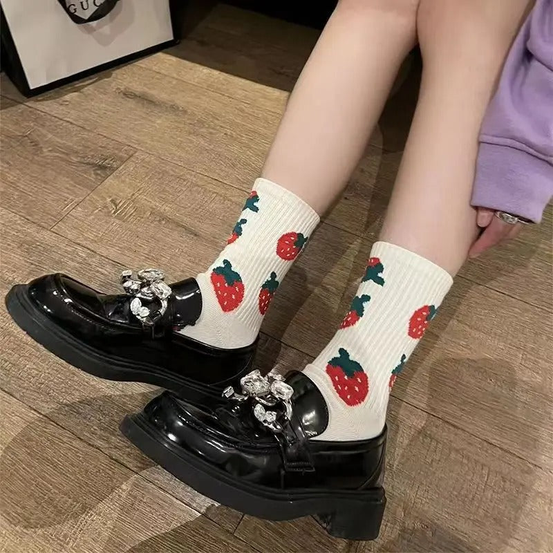 Women Socks Strawberry Funny Sweet Cotton