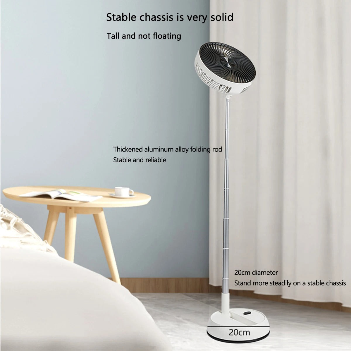 Portable Oscillating Standing Fan with Remote Controller Foldable Desk Fan Rechargeable