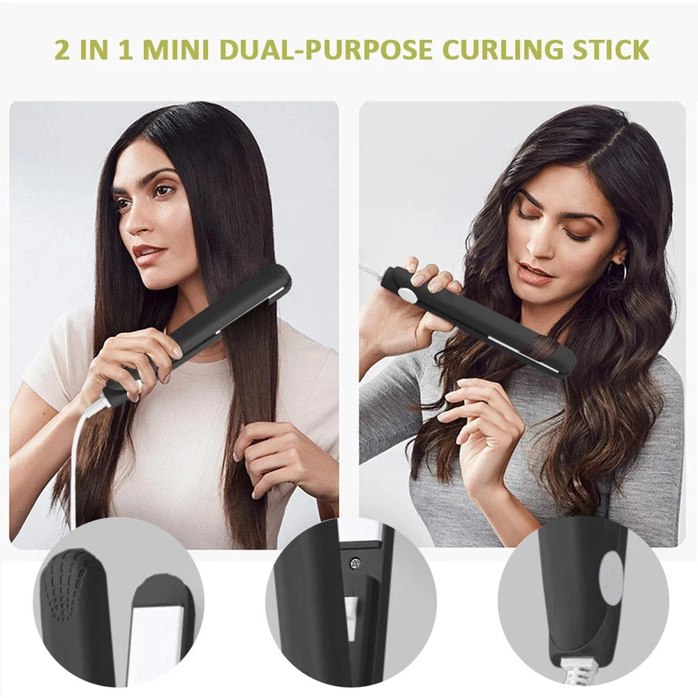 Mini Splint Flat Iron Hair Straightener Curling Wand Curly