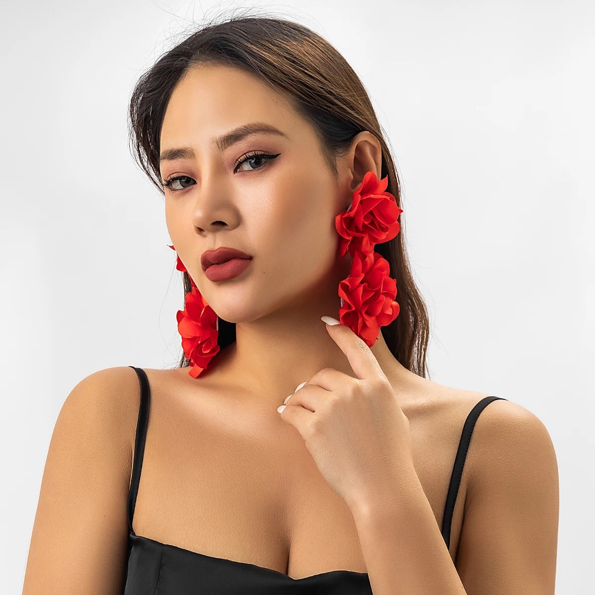 Exaggerated Red Petal Flower Drop Earrings