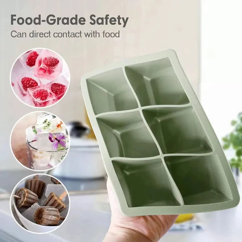 1PC 6 Cavity Silicone Ice Cube Tray with Lid Food Grade