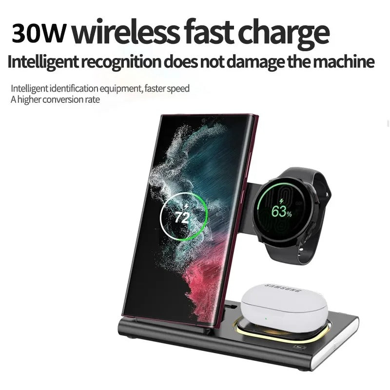 3 in 1 LED Foldable Wireless Charger Phone Stand For Samsung ,Watch and Buds