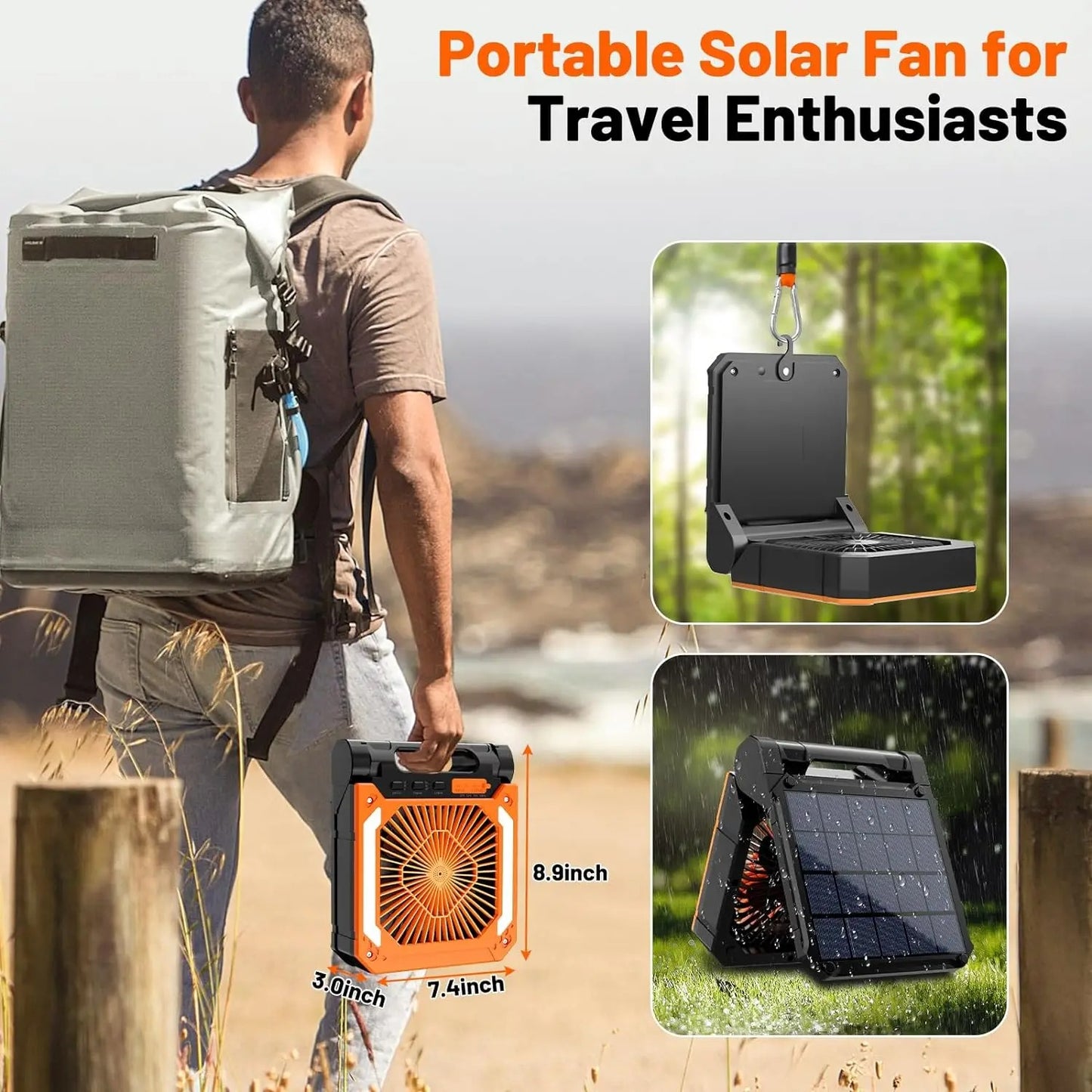 20000mAh Portable Electric Fan With Led Light Tent Car Camping Hook&USB&Solar